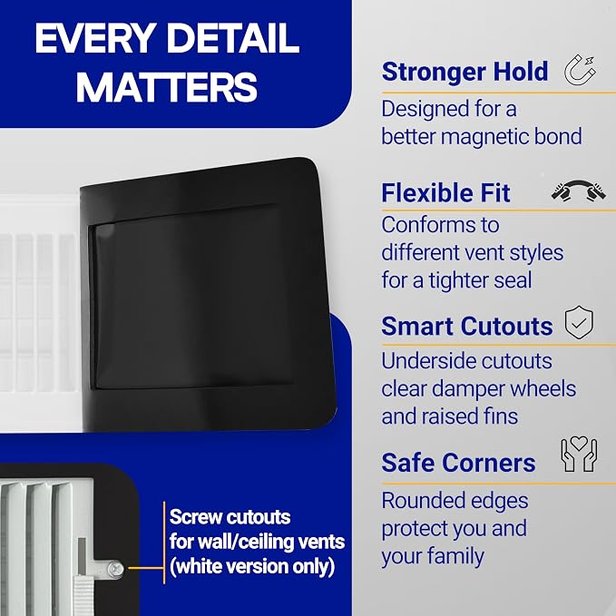 Magnetic Vent Covers (2-Pack), Pockets for Complete Seal, 9.5" X 16" (White) for Floor, Wall, or Ceiling, alternate