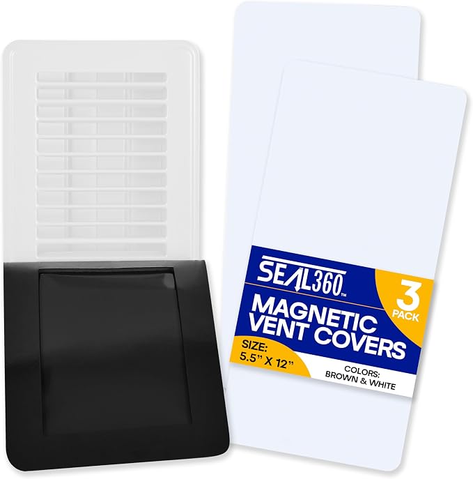 Magnetic Vent Covers (3-Pack), Pockets for Complete Seal, 5.5" X 12" (White) for Floor, Wall, or Ceiling Vents and