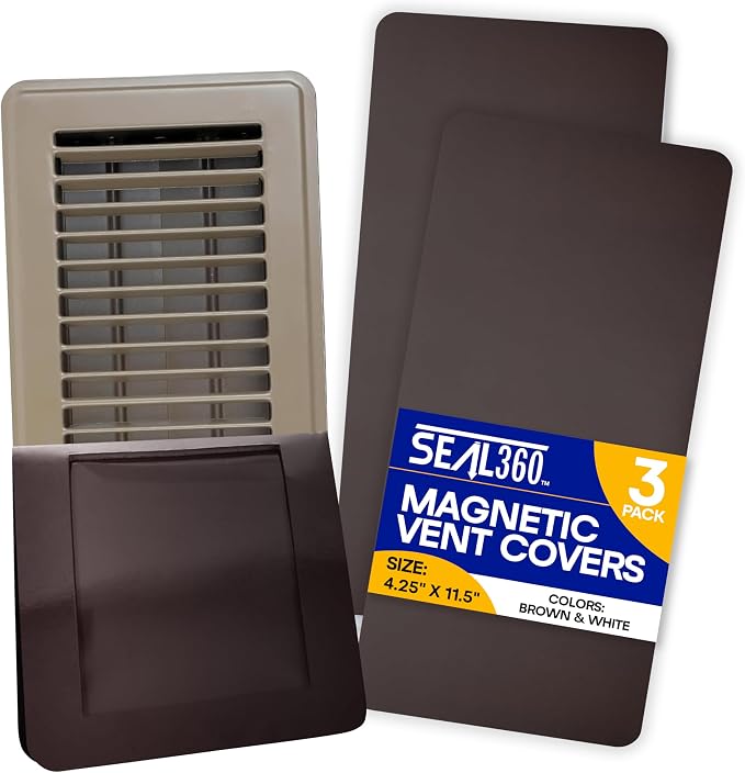 Magnetic Vent Covers (3-Pack), Pockets for Complete Seal, 4.25" X 11.5" (Brown) for Floor, Wall, or Ceiling Vents and