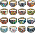 Set of 16 Small Scented Candles Soy Wax Aromatherapy Candles 2.5 OZ Portable Tin Candles with Lid, Relaxation Gifts Basket