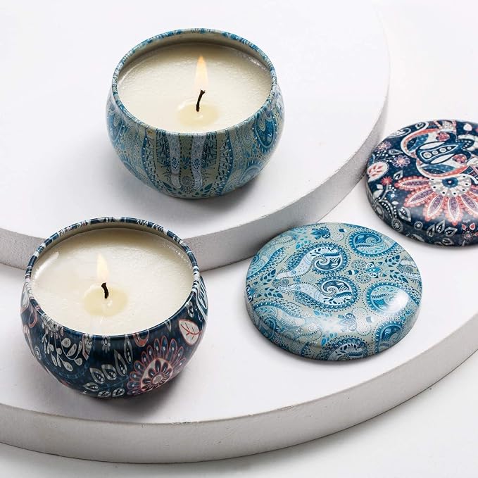Set of 16 Small Scented Candles Soy Wax Aromatherapy Candles 2.5 OZ Portable Tin Candles with Lid, Relaxation Gifts Basket