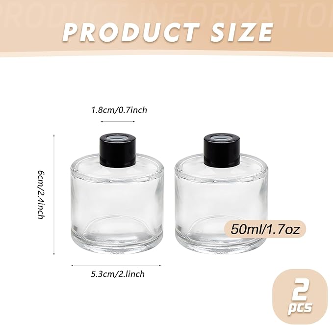 Set of 2 Glass Essential Oils Diffuser Bottles Fragrance Bottle Jars Containers for DIY Replacement Reed Diffuser Sticks Sets