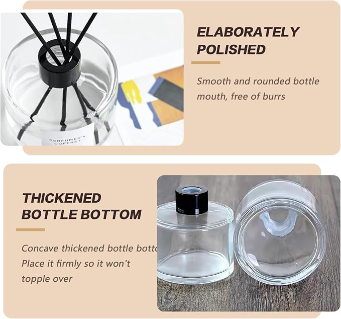 Set of 2 Glass Essential Oils Diffuser Bottles Fragrance Bottle Jars Containers for DIY Replacement Reed Diffuser Sticks Sets