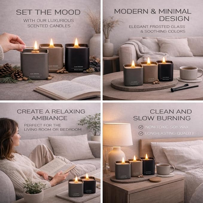Set of 3 Scented Soy Candles Gift Set | Dusk to Dawn Collection - Canadian Cedar, alternate product view 3