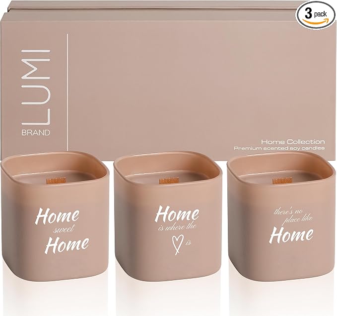 Set of 3 Scented Soy Candles Gift Set | Home Collection – White Musk, Bamboo Forest & Peony Garden | Crackling Wood Wick |