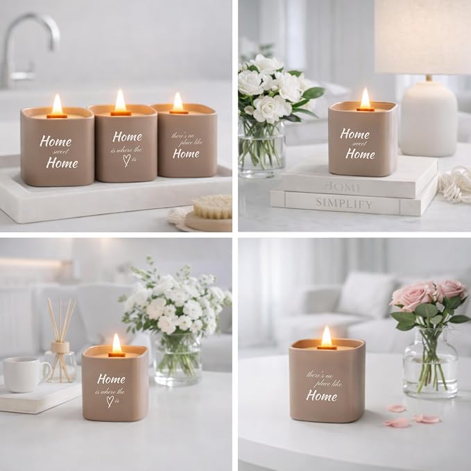 Set of 3 Scented Soy Candles Gift Set | Home Collection – White Musk, Bamboo Forest & Peony Garden | Crackling Wood Wick |