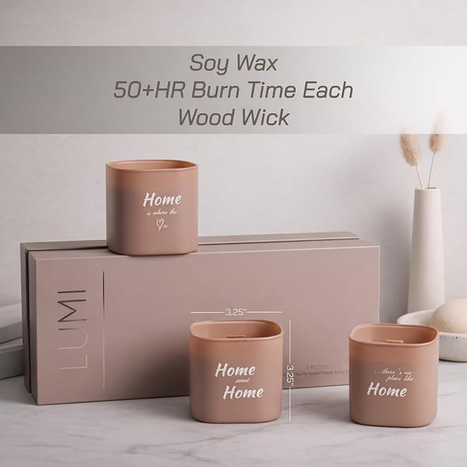 Set of 3 Scented Soy Candles Gift Set | Home Collection – White Musk, Bamboo Forest & Peony Garden | Crackling Wood Wick |