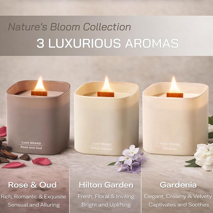 Set of 3 Scented Soy Candles Gift Set | Nature's Bloom Collection - Gardenia, alternate product view 2