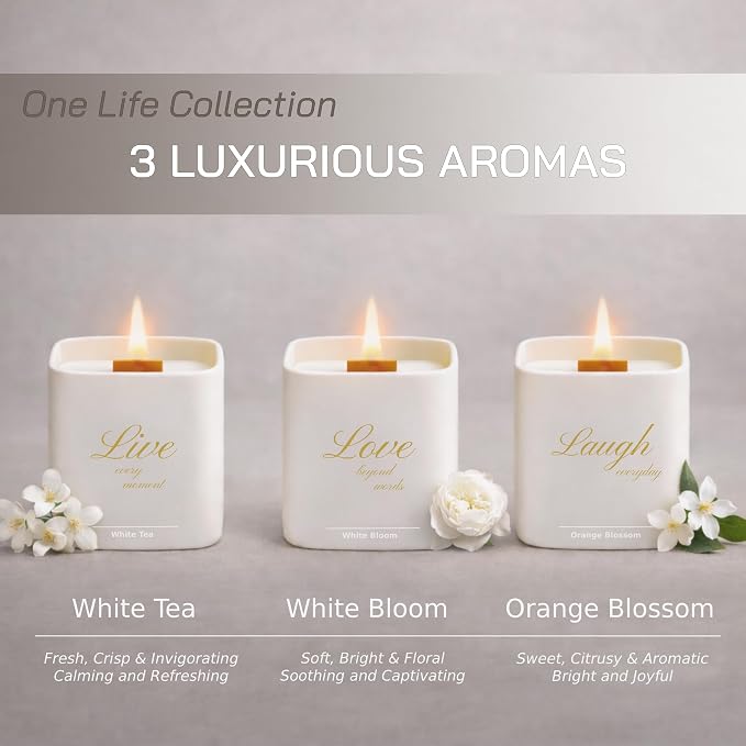 Set of 3 Scented Soy Candles Gift Set | One Life Collection - Orange Blossom, alternate product view 2