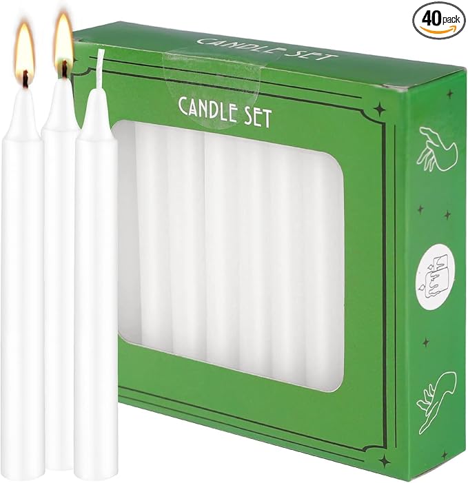 Set of 40 White Candles Mini Unscented Taper Candles for Christmas,Household, Wedding, Rituals, Prayer, Birthdays