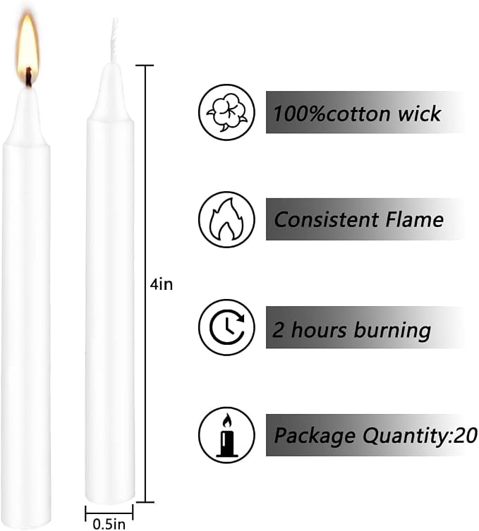 Set of 40 White Candles Mini Unscented Taper Candles for Christmas,Household, Wedding, Rituals, Prayer, Birthdays