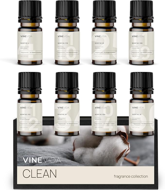 [Set of 8] Clean Scents for Candle Making, Made in USA Candle Fragrance Oil, Soap Making Essential Oils, Diffuser Oil Scents
