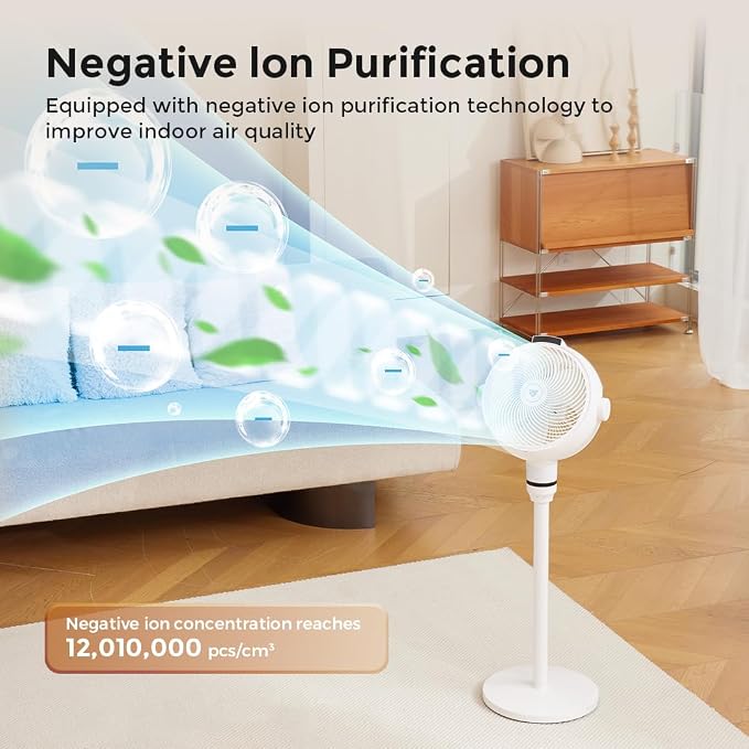 SF3 Smart Pedestal Fan Air Circulator with Temperature Sensor Remote/Touch Control, 22dB Ultra Quiet, Negative Ion