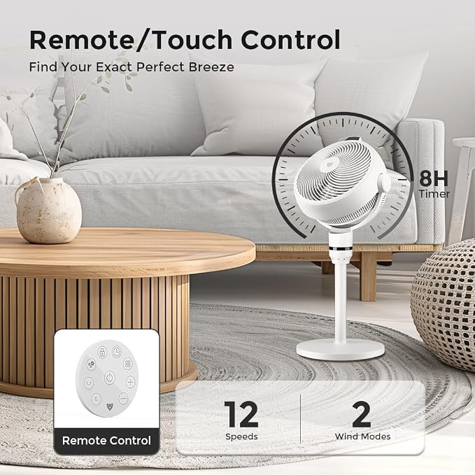 SF3 Smart Pedestal Fan Air Circulator with Temperature Sensor Remote/Touch Control, 22dB Ultra Quiet, Negative Ion