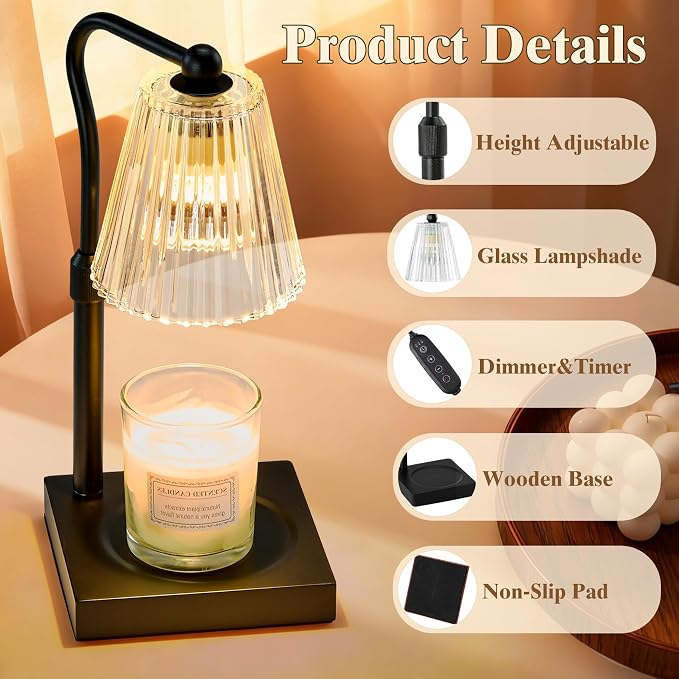 Shevvi Candle Warmer Lamp with Timer, Dimmable Candle Warmer for Jar Candles, Gifts for Women Mom, Height Adjustable Wax Melt
