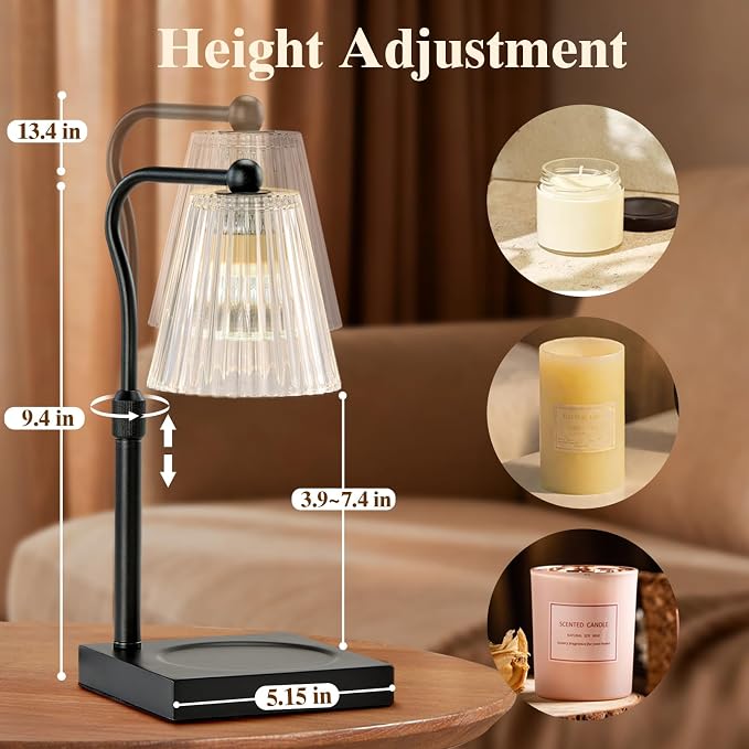 Shevvi Candle Warmer Lamp with Timer, Dimmable Candle Warmer for Jar Candles, Gifts for Women Mom, Height Adjustable Wax Melt
