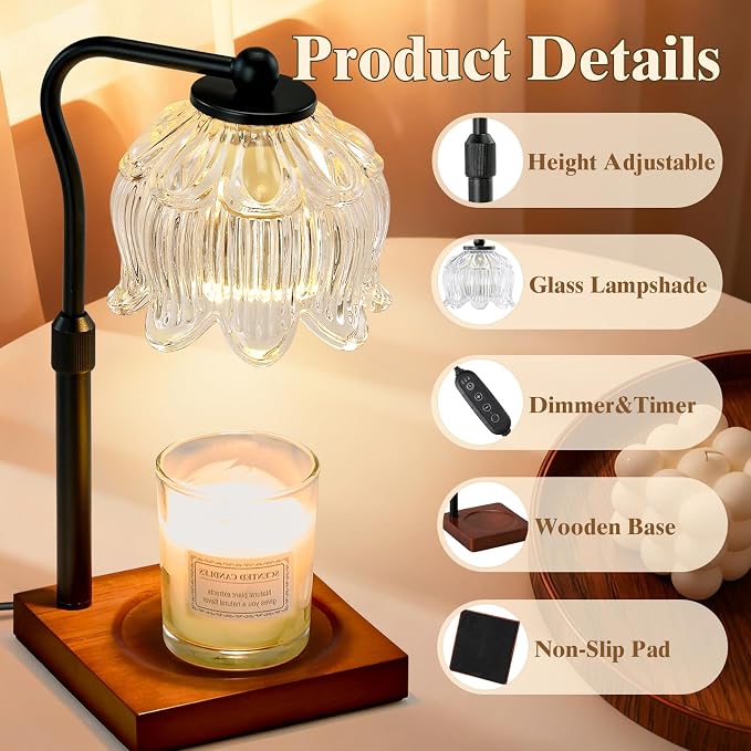 Shevvi Candle Warmer Lamp with Timer, Dimmable Candle Warmer for Jar Candles, Gifts for Women Mom, Height, alternate view 2