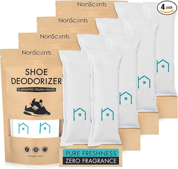 Shoe Deodorizer 4-Pack (8 Count) - Odor Eliminator, Air Freshener, Smell Absorber, Scent Remover for Shoes, Gym Bags, product