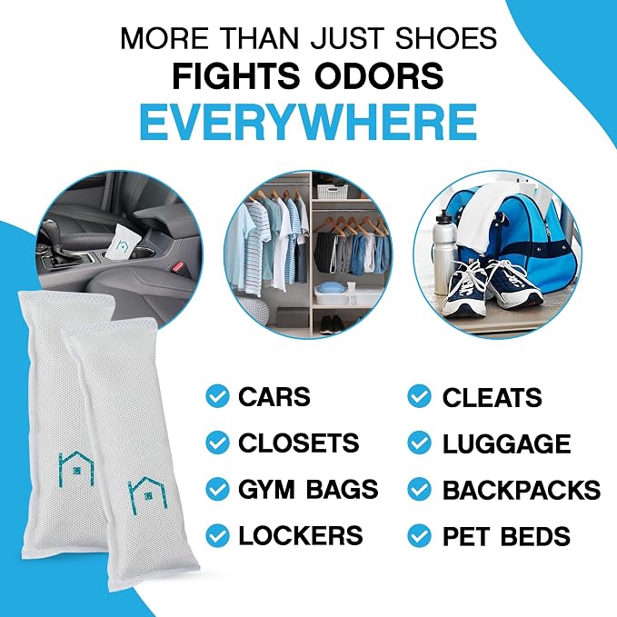 Shoe Deodorizer 4-Pack (8 Count) - Odor Eliminator, Air Freshener, Smell Absorber, Scent Remover for Shoes, Gym Bags