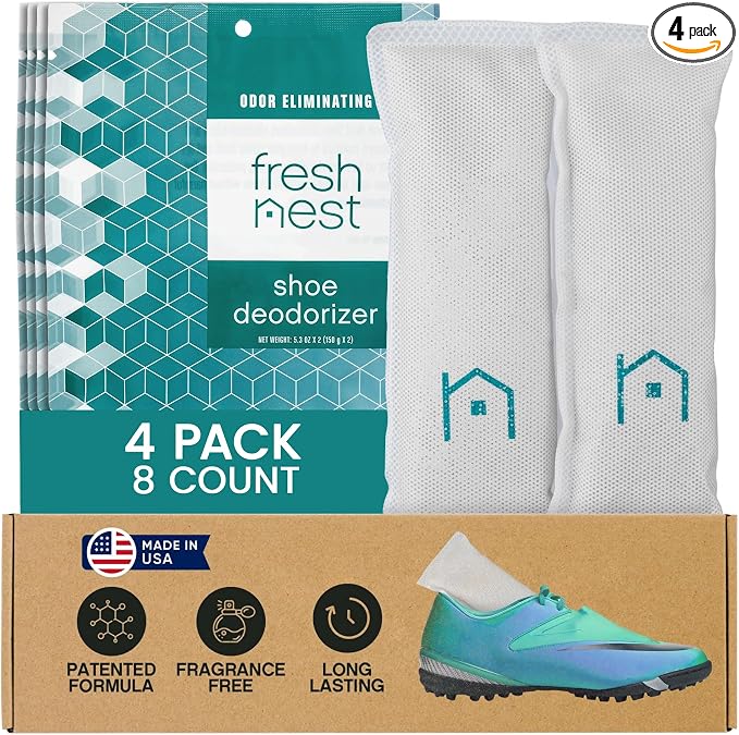 Shoe Deodorizer 4-Pack (8 Count) - Odor Eliminator, Air Freshener, Smell Absorber, Scent Remover for Shoes, Gym Bags, product