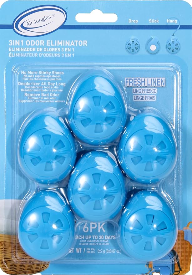 Shoe Deodorizer Balls 6 Ct, Fresh Linen Scent, Odor Remover Balls for Sneakers, Gym Bags, Lockers, and Drawers