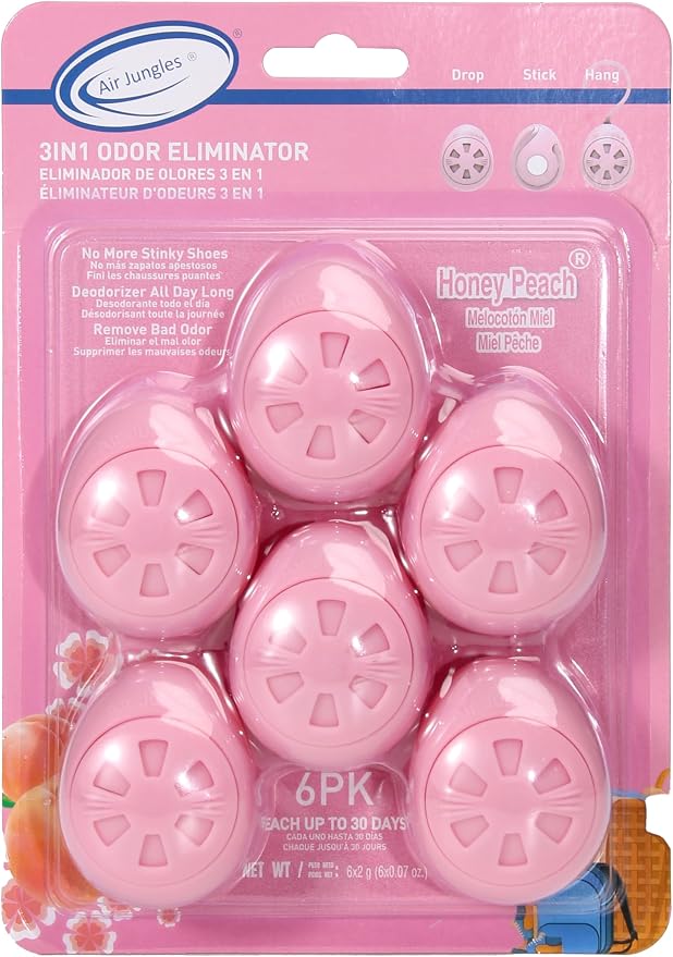 Shoe Deodorizer Balls 6 Ct, Honey Peach Scent, Odor Remover Balls for Sneakers, Gym Bags, Lockers, Closets