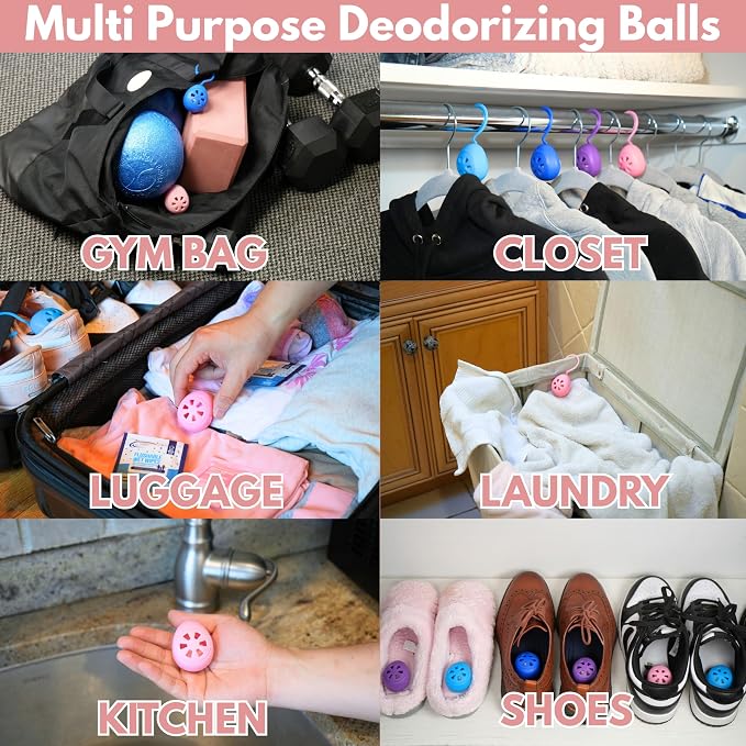 Shoe Deodorizer Balls 6 Ct, Honey Peach Scent, Odor Remover Balls for Sneakers, Gym Bags, Lockers, Closets, alternate view 5