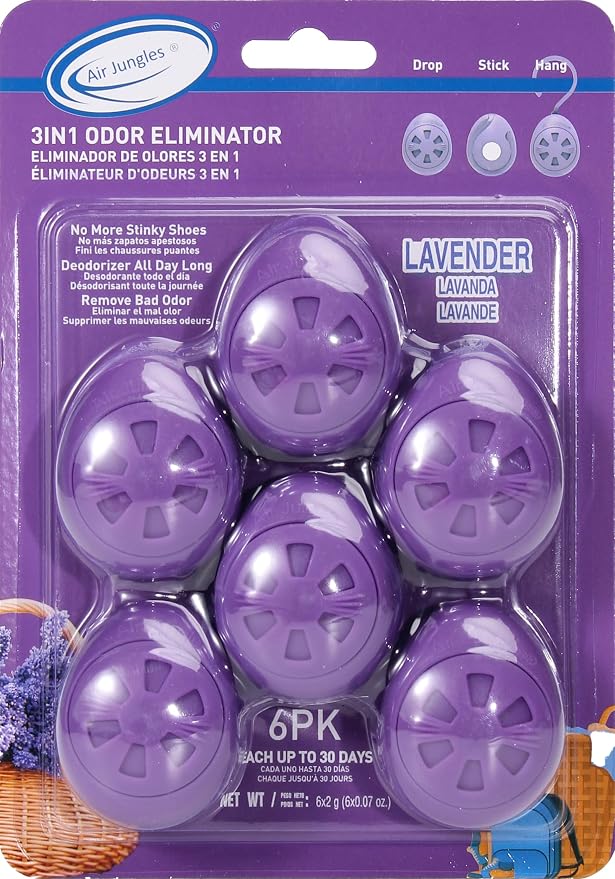Shoe Deodorizer Balls 6 Ct, Lavender Scent, Odor Remover Balls for Sneakers, Gym Bags, Lockers, Closets, Hampers, and