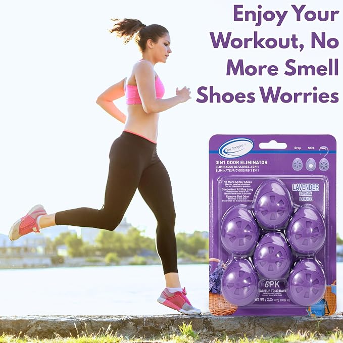 Shoe Deodorizer Balls 6 Ct, Lavender Scent, Odor Remover Balls for Sneakers, Gym Bags, Lockers, Closets, Hampers, and