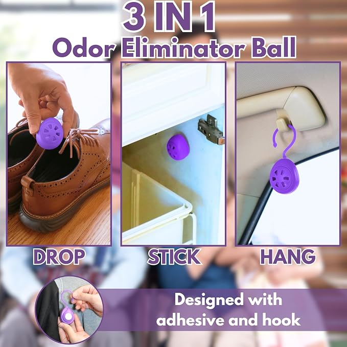 Shoe Deodorizer Balls 6 Ct, Lavender Scent, Odor Remover Balls for Sneakers, Gym Bags, Lockers, Closets, Hampers, and