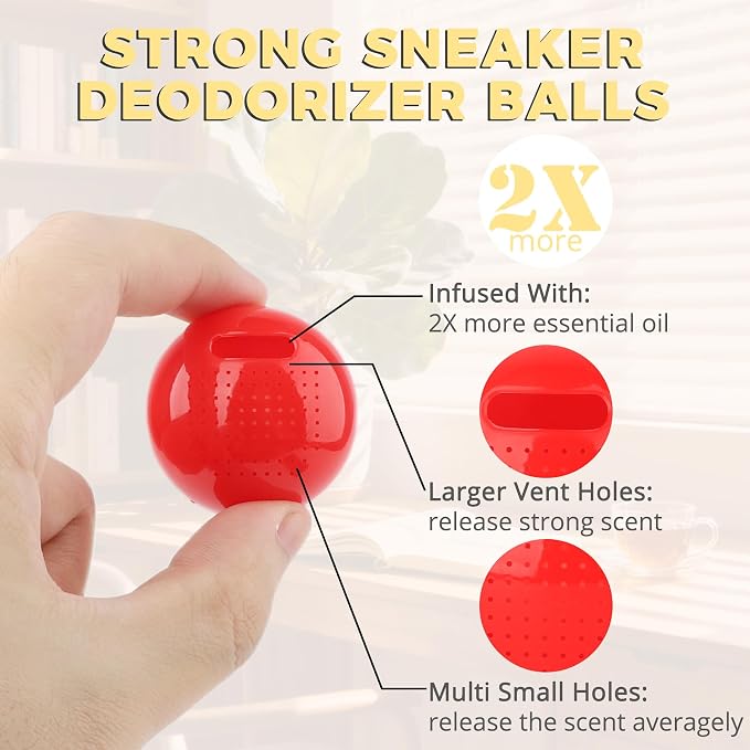 Shoe Deodorizer Balls Strong, Odor Eliminator for Sneaker Gym Bag Closet Locker, Work Boot Drawer Freshener, Unpleasant Smell