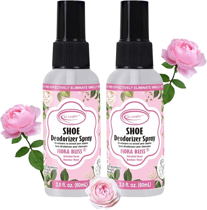Shoe Deodorizer Spray Travel-size, Flora Bliss Scent- 2 fl oz (Pack of 2) Up to 300 Spray Each, Odor Eliminator for Sneaker