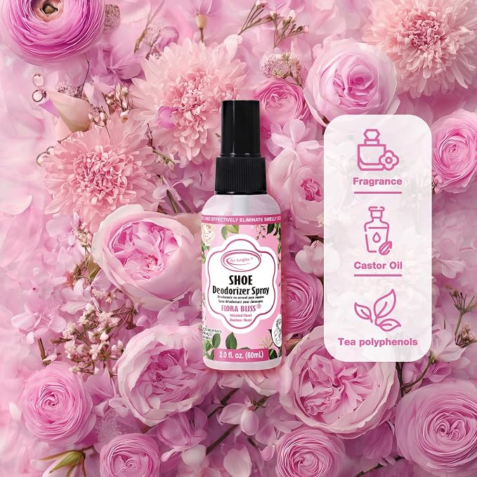 Shoe Deodorizer Spray Travel-size, Flora Bliss Scent- 2 fl oz (Pack of 2) Up to 300 Spray Each, Odor Eliminator for Sneaker