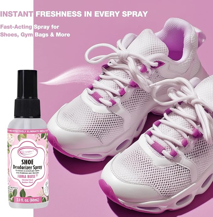 Shoe Deodorizer Spray Travel-size, Flora Bliss Scent- 2 fl oz (Pack of 2) Up to 300 Spray Each, Odor Eliminator for Sneaker