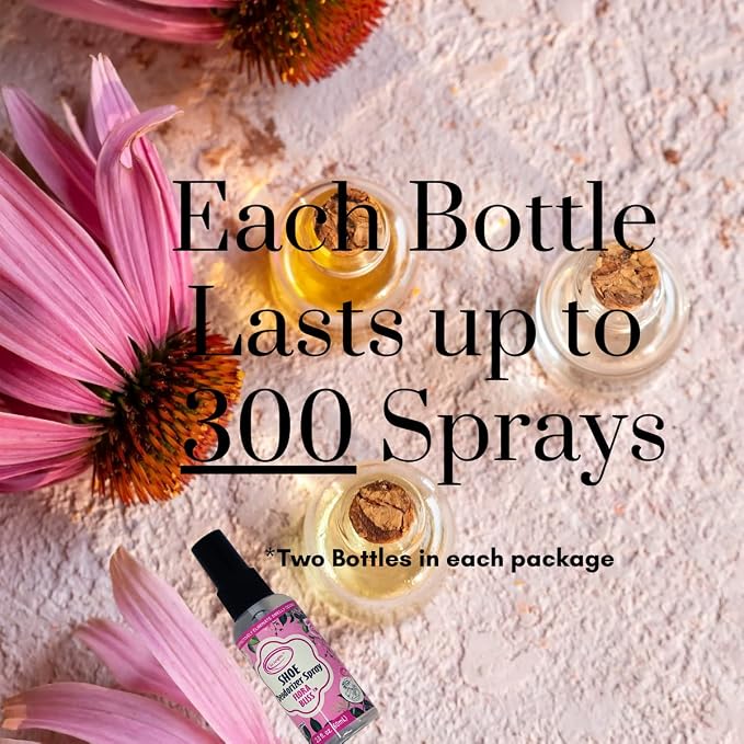 Shoe Deodorizer Spray Travel-size, Flora Bliss Scent- 2 fl oz (Pack of 2) Up to 300 Spray Each, Odor Eliminator for Sneaker