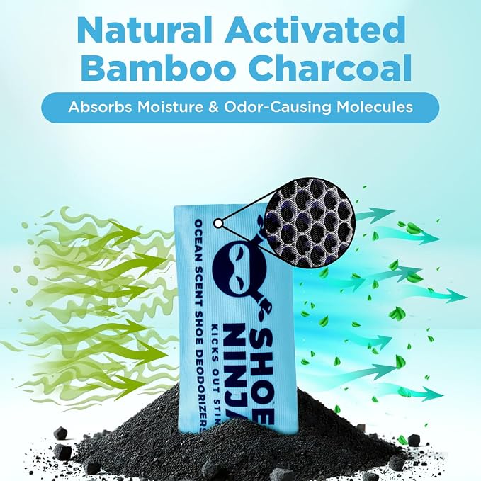 Shoe Ninja Shoe Deodorizer - Shoe Odor Elimination with Activated Charcoal, Versatile and Reusable Shoe Smell Remover