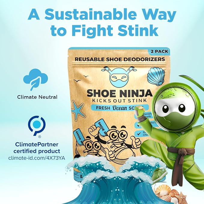 Shoe Ninja Shoe Deodorizer - Shoe Odor Elimination with Activated Charcoal, Versatile and Reusable Shoe Smell Remover