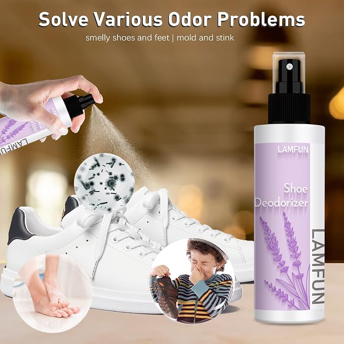 Shoe Odor Eliminator, Deodorant Spray for Stinky Sneakers or Smelly Feet, Natural Shoe Deodorizer and Foot Deodorant Fight