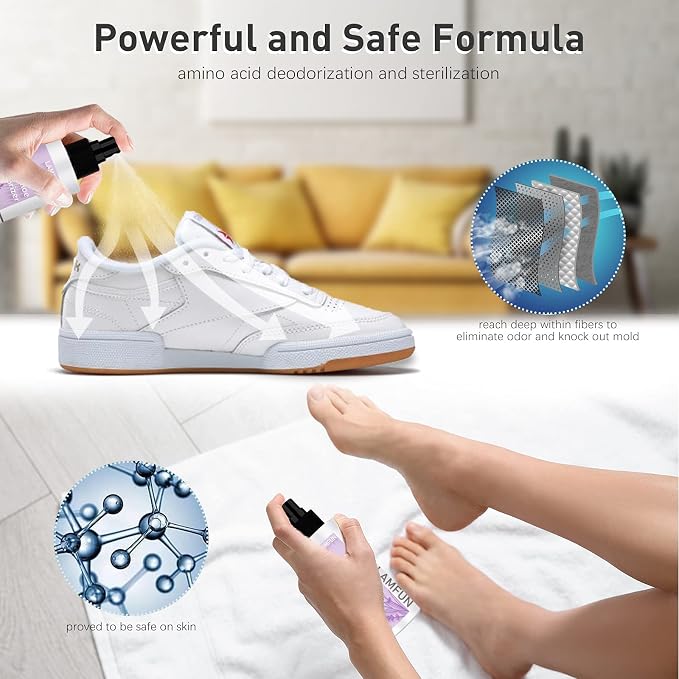 Shoe Odor Eliminator, Deodorant Spray for Stinky Sneakers or Smelly Feet, Natural Shoe Deodorizer and Foot Deodorant Fight