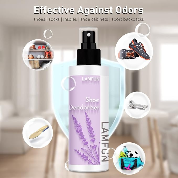 Shoe Odor Eliminator, Deodorant Spray for Stinky Sneakers or Smelly Feet, Natural Shoe Deodorizer and Foot Deodorant Fight