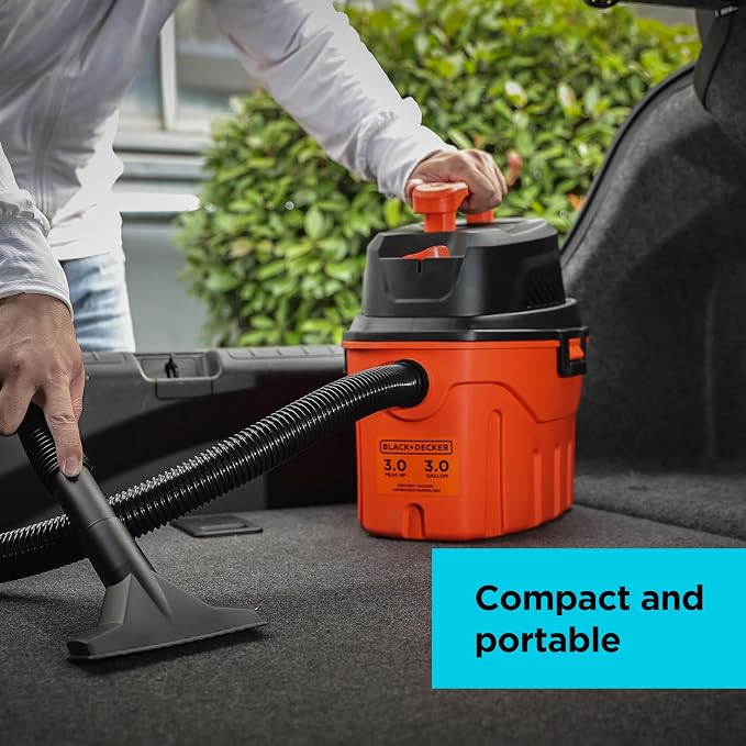 Shop Vacuum Wet and Dry, 3 Gallon 3.0 Peak HP, 3-in-1 Portable Corded with Accessories, Vacuum Cleaner for Home, Pet