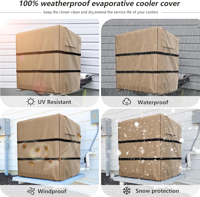 Side Draft Evaporative Cooler Cover,Heavy Duty 600D Rain and Snow Protection Swamp Cooler Cover,Equipped with 2 Bayonet