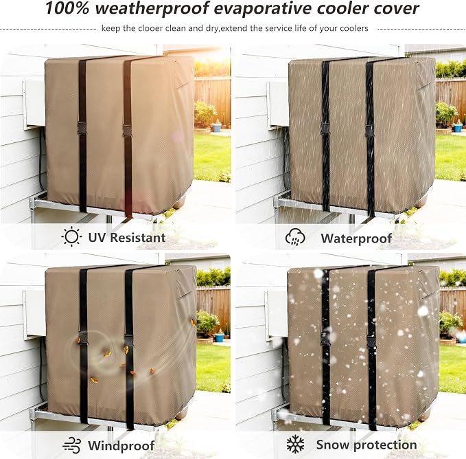 Side Draft Evaporative Cooler Cover,Heavy Duty 600D Rain and Snow Protection Swamp Cooler Cover,Equipped with 2 Bayonet
