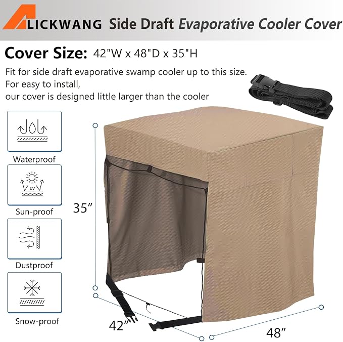Side Draft Evaporative Cooler Cover,Heavy Duty 600D Rain and Snow Protection Swamp Cooler Cover,Equipped with 2 Bayonet
