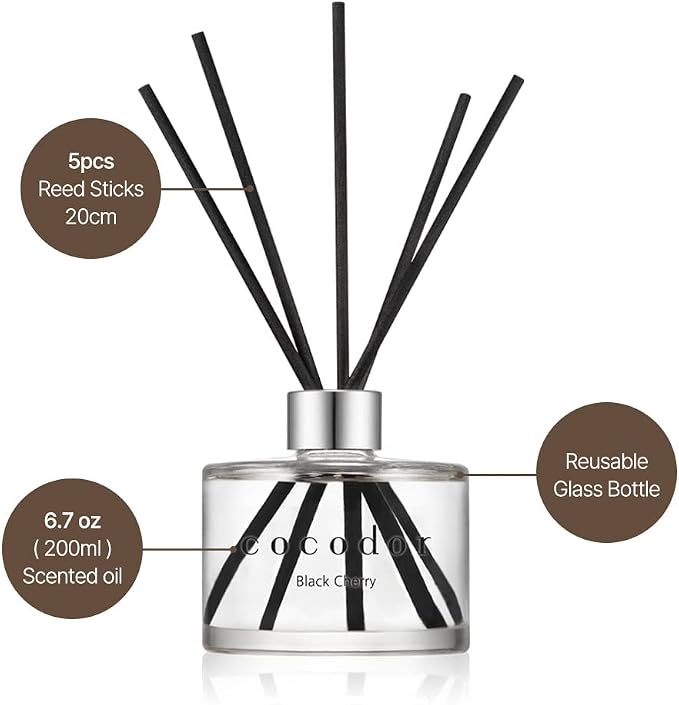 Signature Reed Diffuser Set/Black Cherry / 6.7oz /1 Pack/Home Fragrance Diffuser, Oil Scent Diffuser for Bathroom Shelf