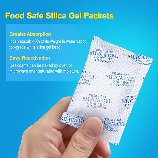 Silica Gel Packets – 50 Gram 50 Packs Moisture Absorbers, Desiccant Packs for Storage, Food Safe Desiccant for Foods, Seeds