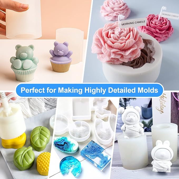 Silicone Mold Making Kit, 22oz 15A Elastic Liquid Silica Gel for Casting Resin molds and Candle & Soap Mold,Fast Translucent