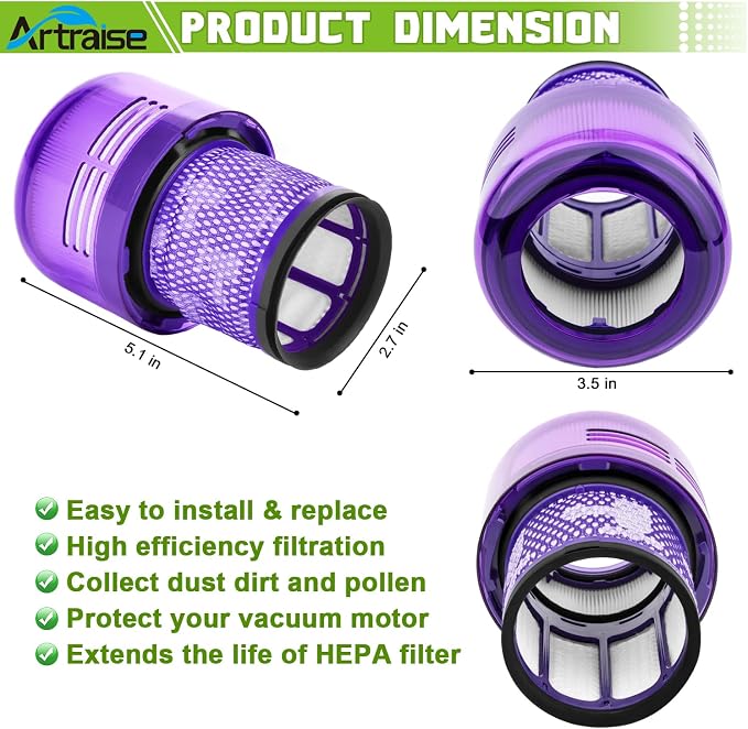 2 Pack V15 Filter Replacement Compatible with V11 Torque Drive Animal Complete Extra Detect