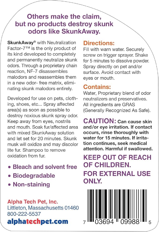 SkunkAway Skunk Odor Remover - Skunk Odor Eliminator for Pets, Fabrics, Carpets, and Surfaces - Easy to Use Pet Spray Bottle