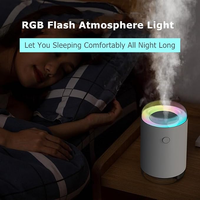 Sky Blue Portable Mini Humidifier - 255ml, Nano Cool Mist Spray, 40ml/h, 2 Light Modes, Quiet Personal Ultrasonic Humidifier